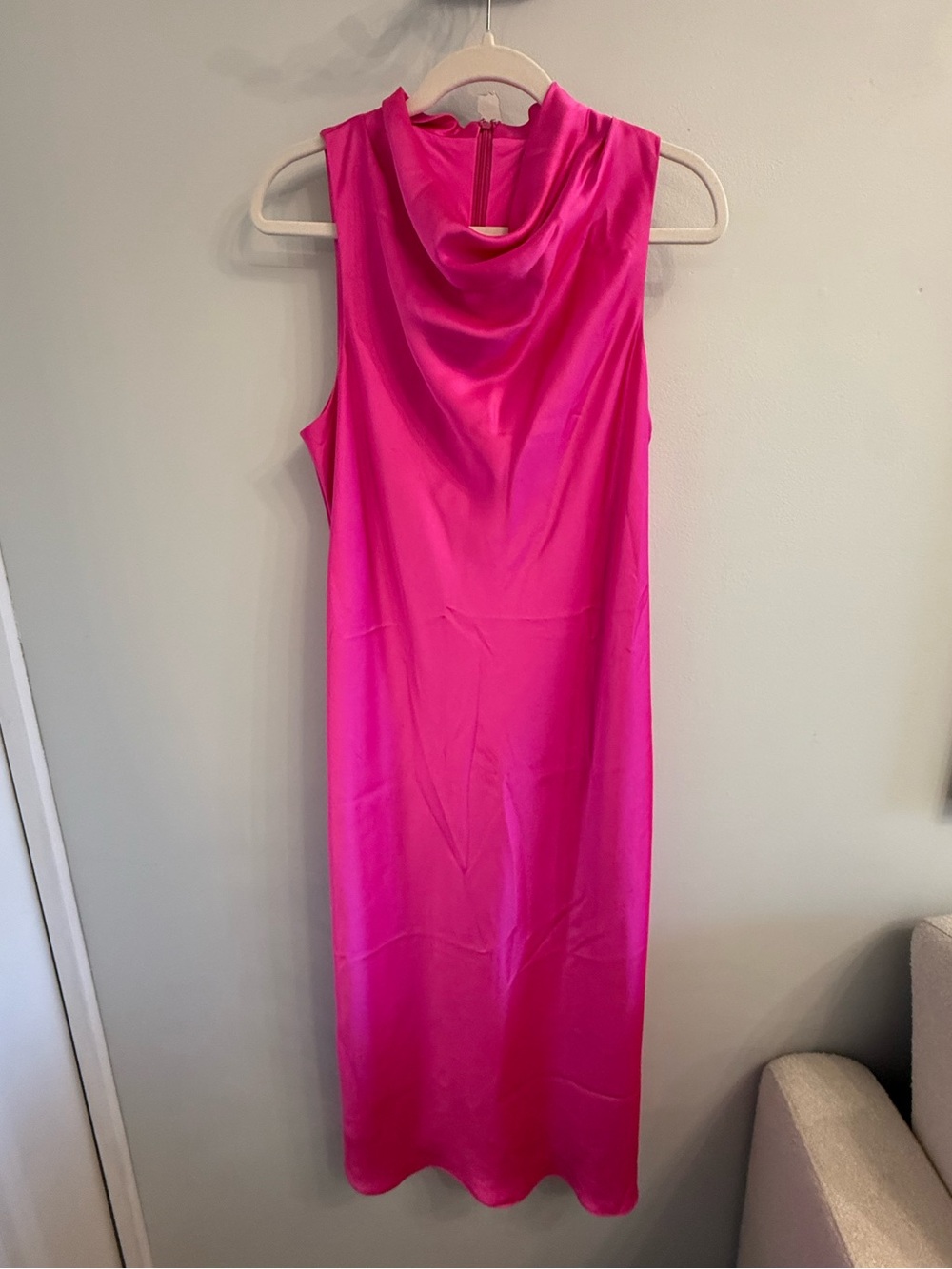 Sleeveless Cowl Neck Midi Dress in Hot Pink